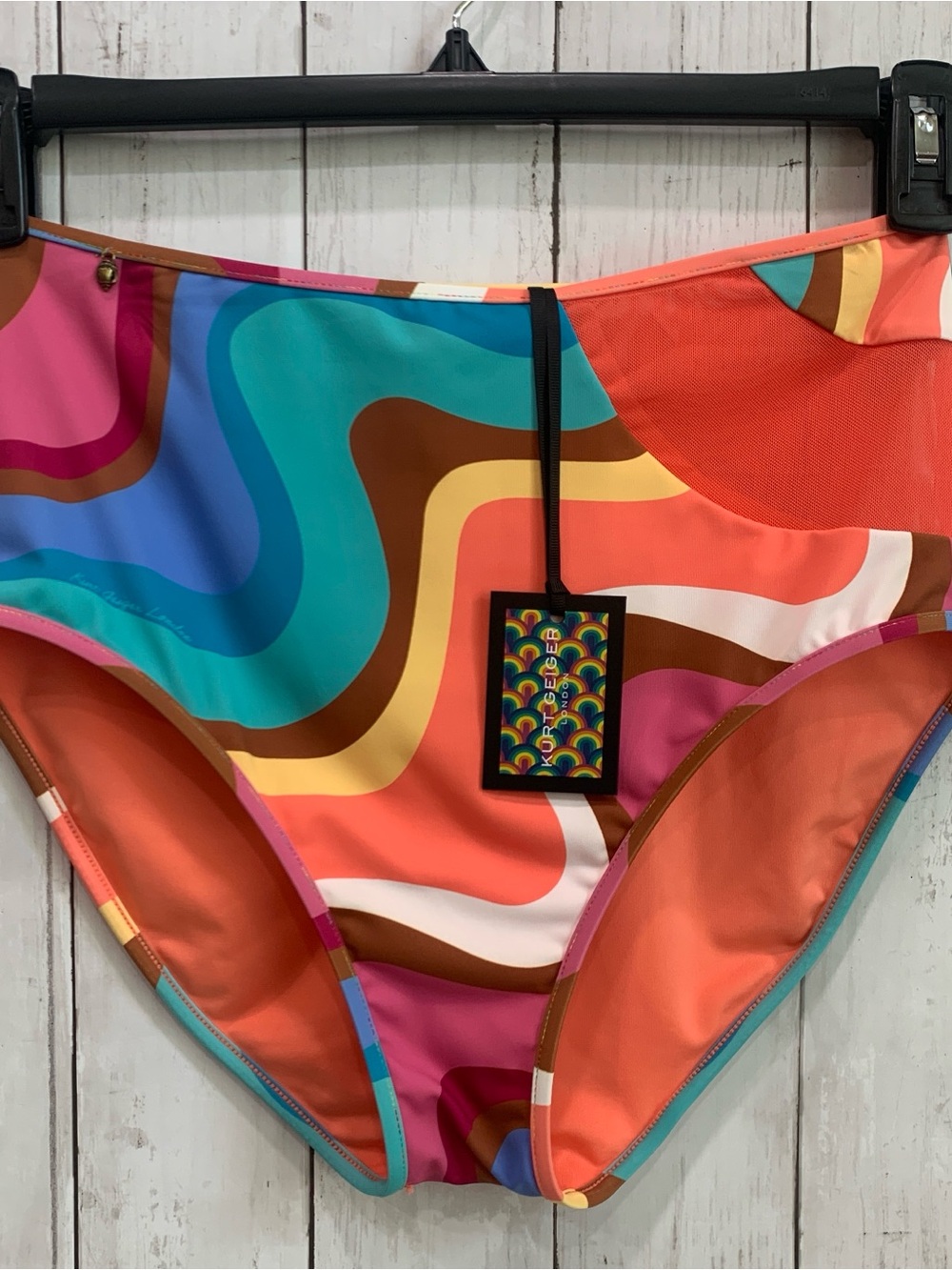 Kurt Geiger Kensington Cut Out Briefs Bikini Bottom Large Psychedelic High Waist - Picture 3 of 16
